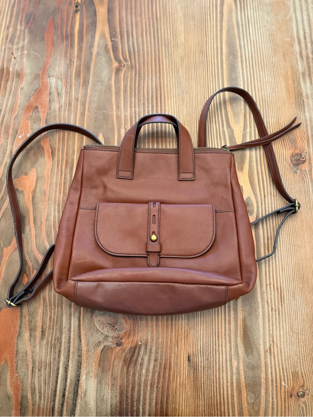 Fossil Brown Leather Convertible Backpack Tote